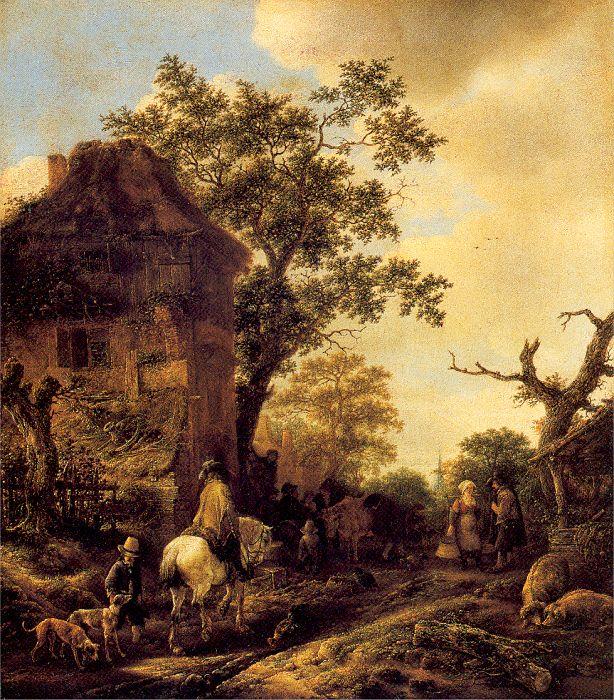 Ostade, Isaack Jansz. van The Outskirts of a Village with a Horseman